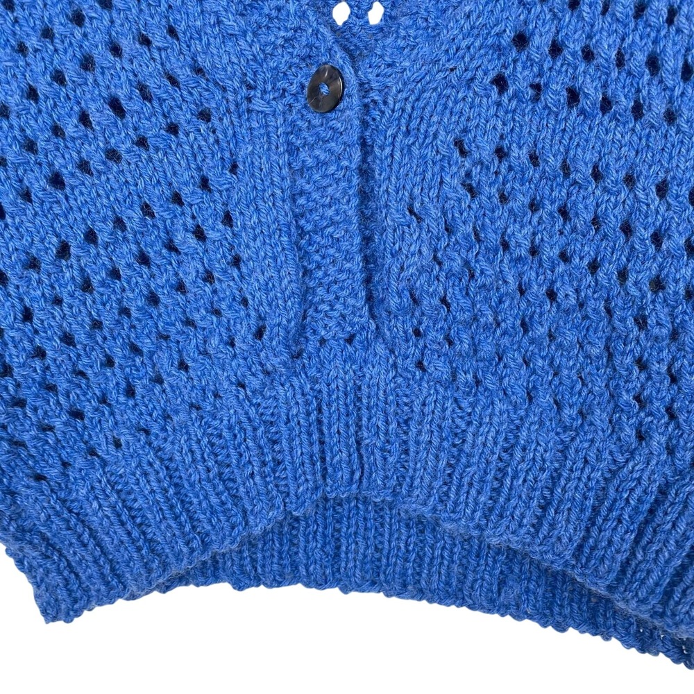 Handmade Womens Cardigan Sz M Crochet Cobalt Blue Twee Cottage Cropped Layering - Picture 5 of 7